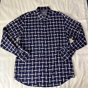 Bugatchi Uomo Classic Fit Blue Plaid Pattern Long Sleeve Button Down Shirt